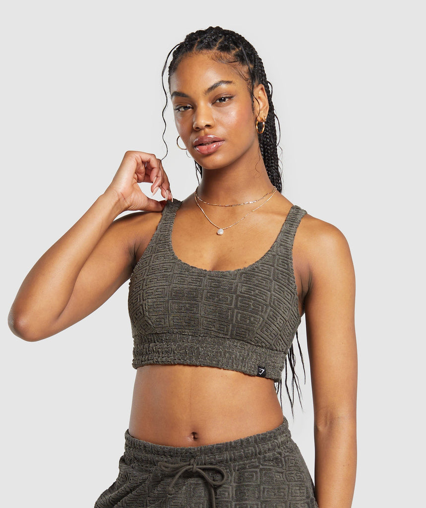 Gymshark Monogram Towelling Bralette - Strength Green | Gymshark